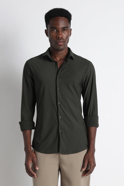 Premium Knitted Slim Fit Casual Shirt Green