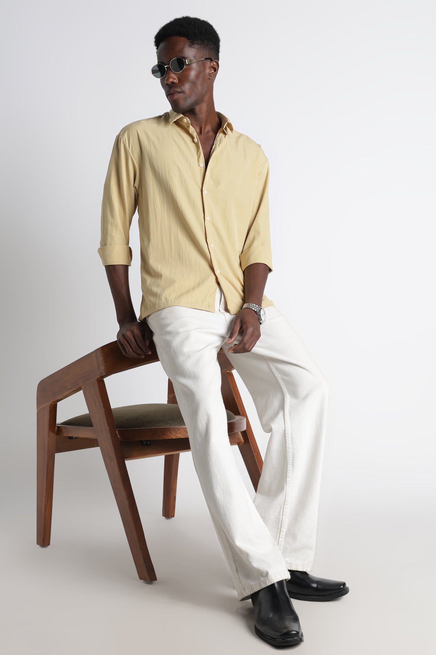 Back Graphic Slim Fit Casual Shirt Yellow