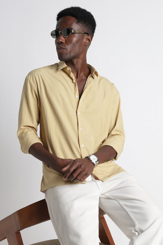 Back Graphic Slim Fit Casual Shirt Yellow