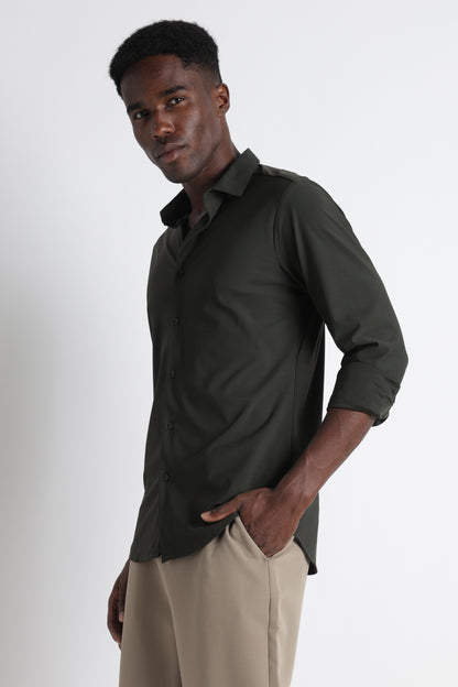 Premium Knitted Slim Fit Casual Shirt Green