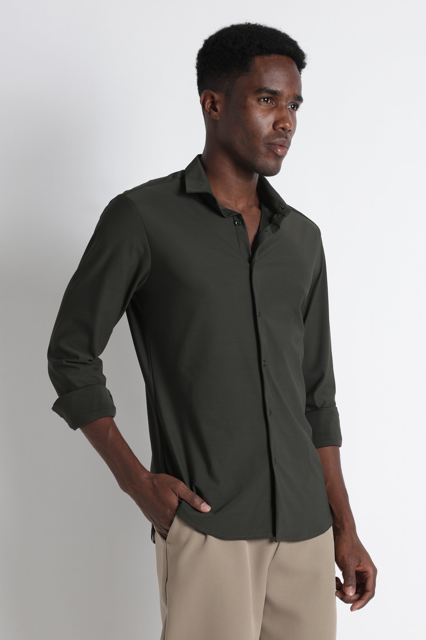 Premium Knitted Slim Fit Casual Shirt Green