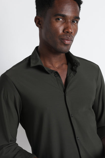 Premium Knitted Slim Fit Casual Shirt Green