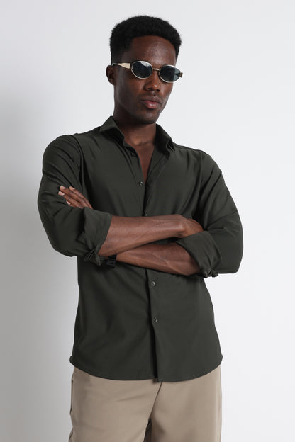 Premium Knitted Slim Fit Casual Shirt Green