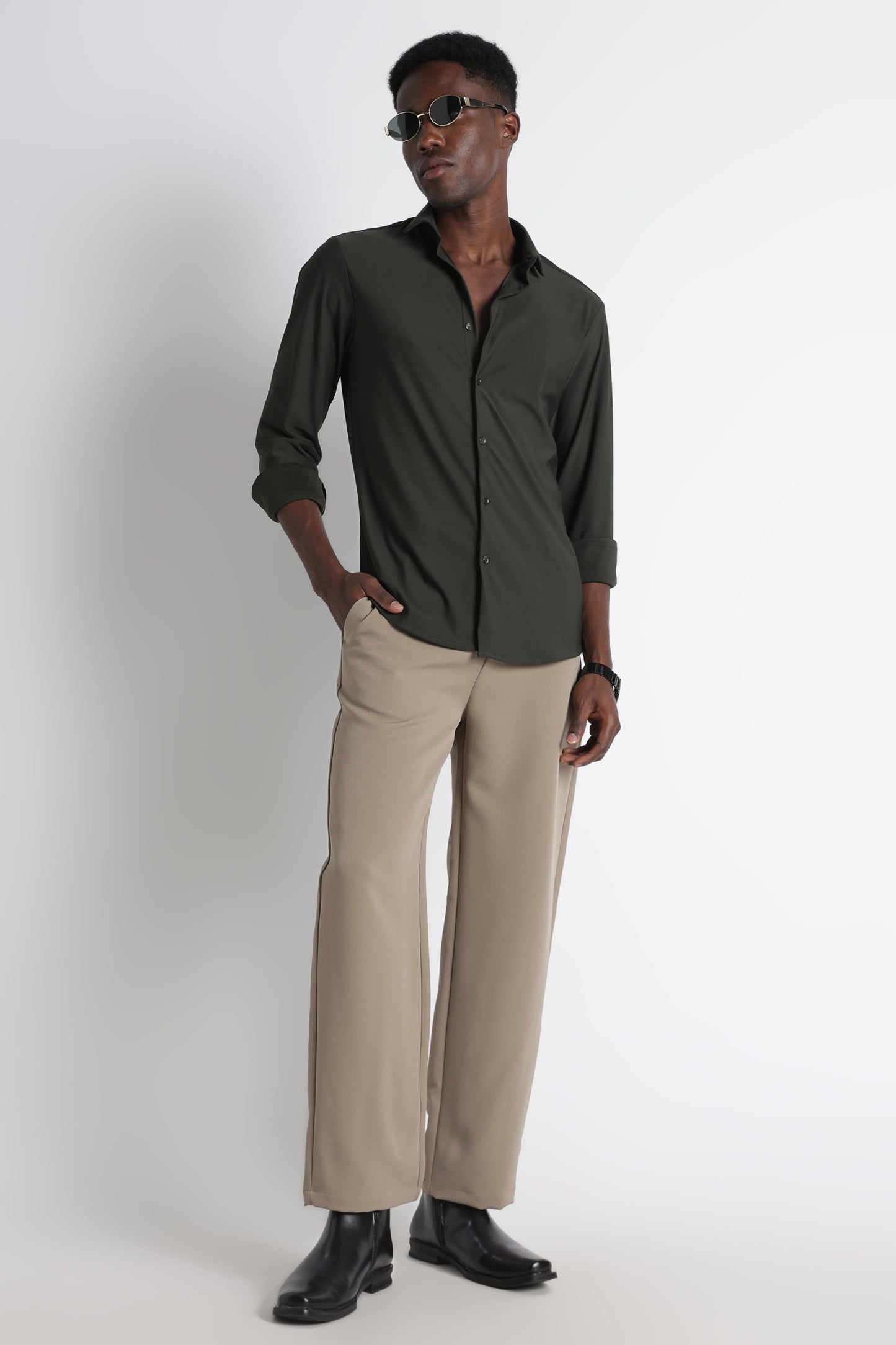 Premium Knitted Slim Fit Casual Shirt Green