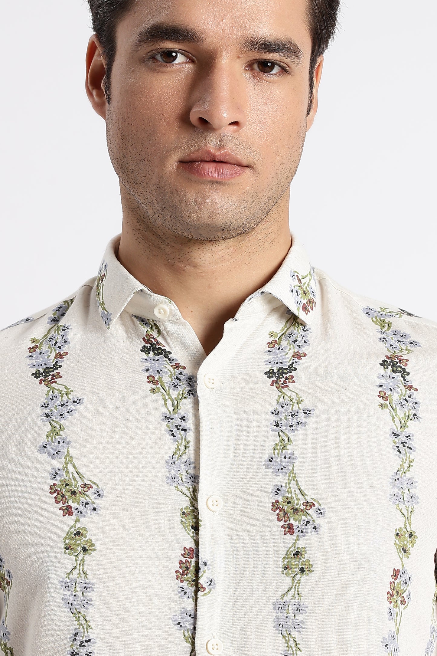 Cream Floral Stripe Printed Shirt