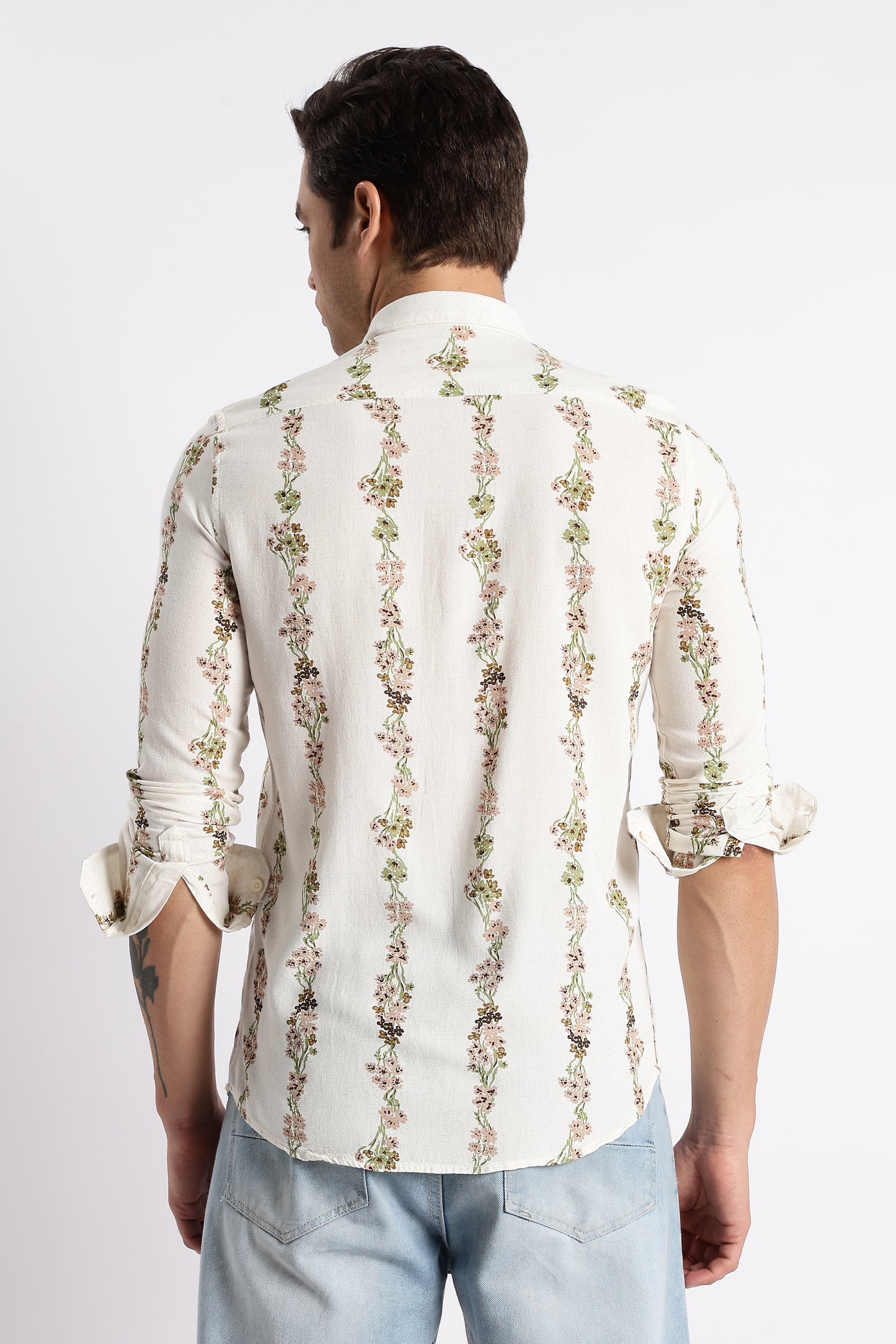 Cream Floral Stripe Printed Shirt