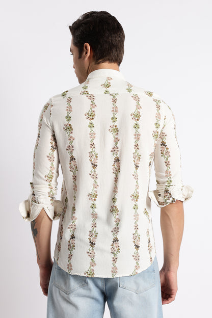 Cream Floral Stripe Printed Shirt