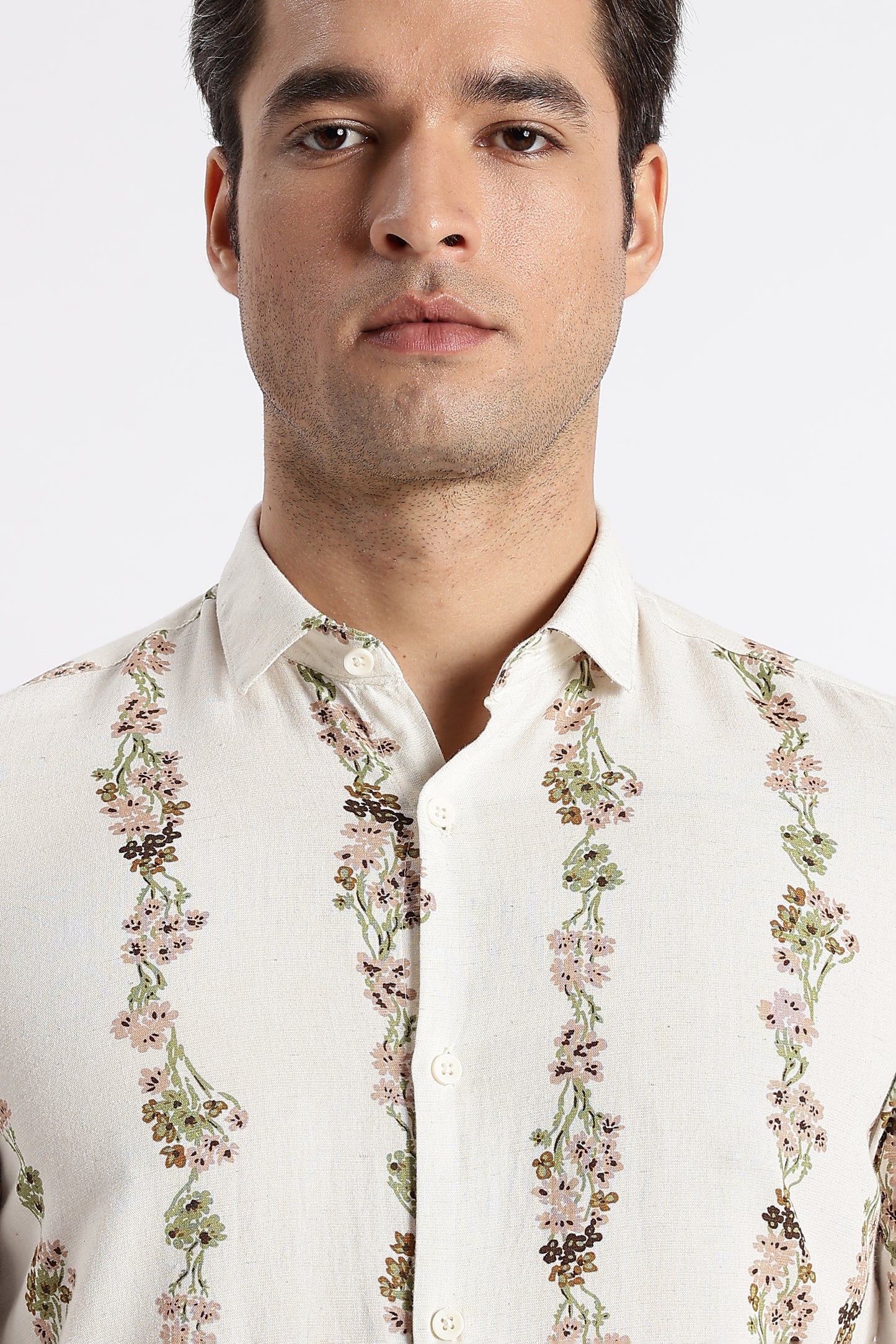 Cream Floral Stripe Printed Shirt