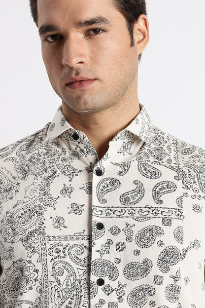 Paisley Print Shirt Off White