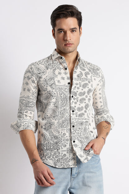 Paisley Print Shirt Off White