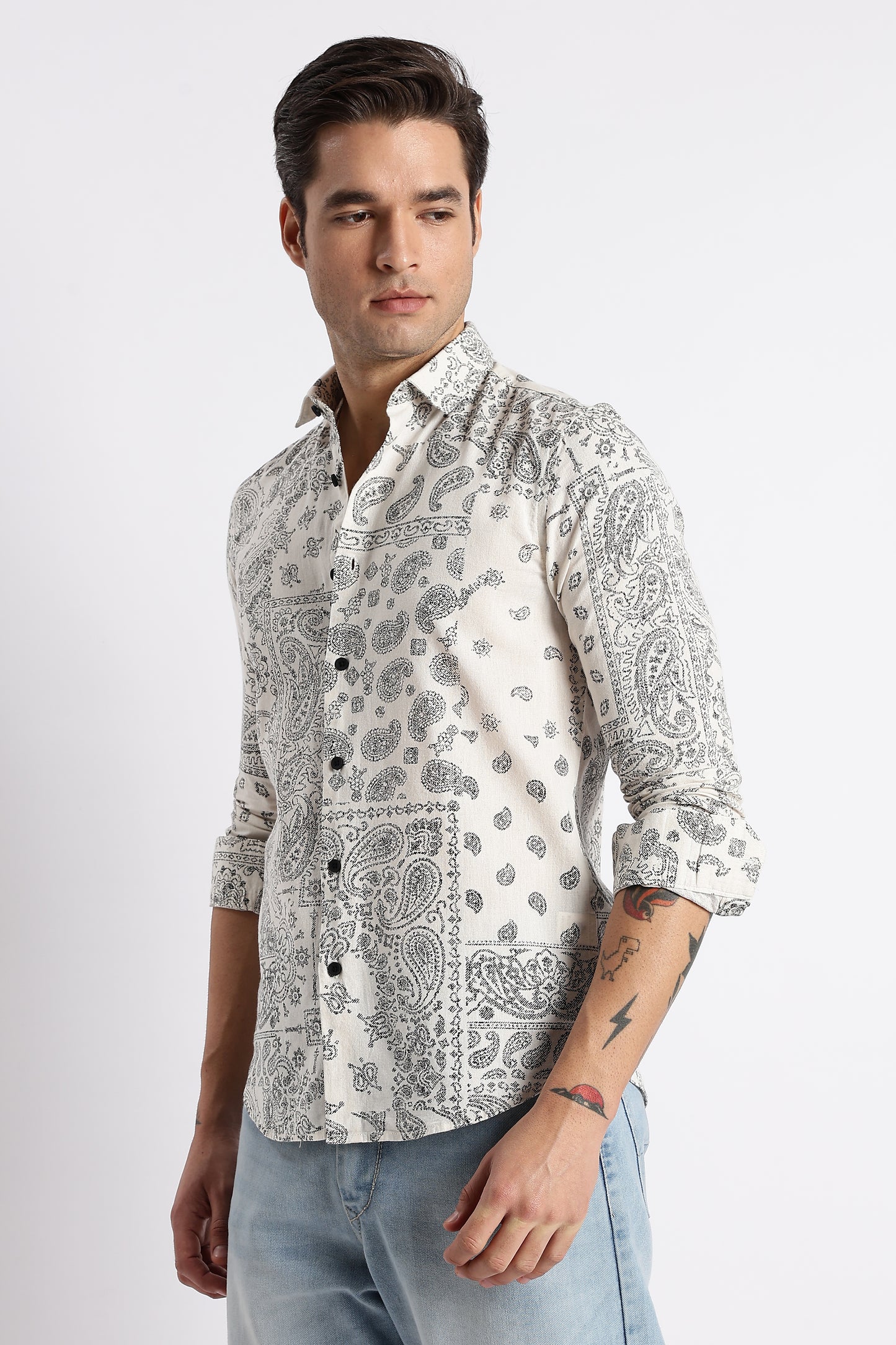 Paisley Print Shirt Off White