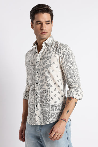 Paisley Print Shirt Off White