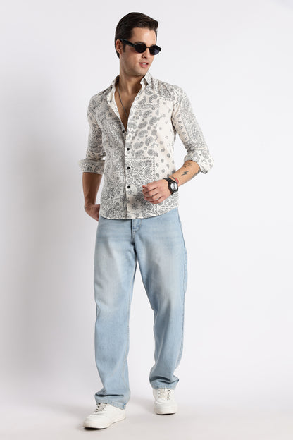 Paisley Print Shirt Off White