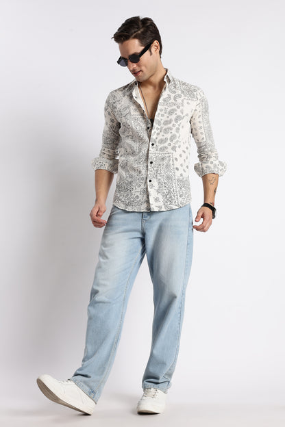 Paisley Print Shirt Off White