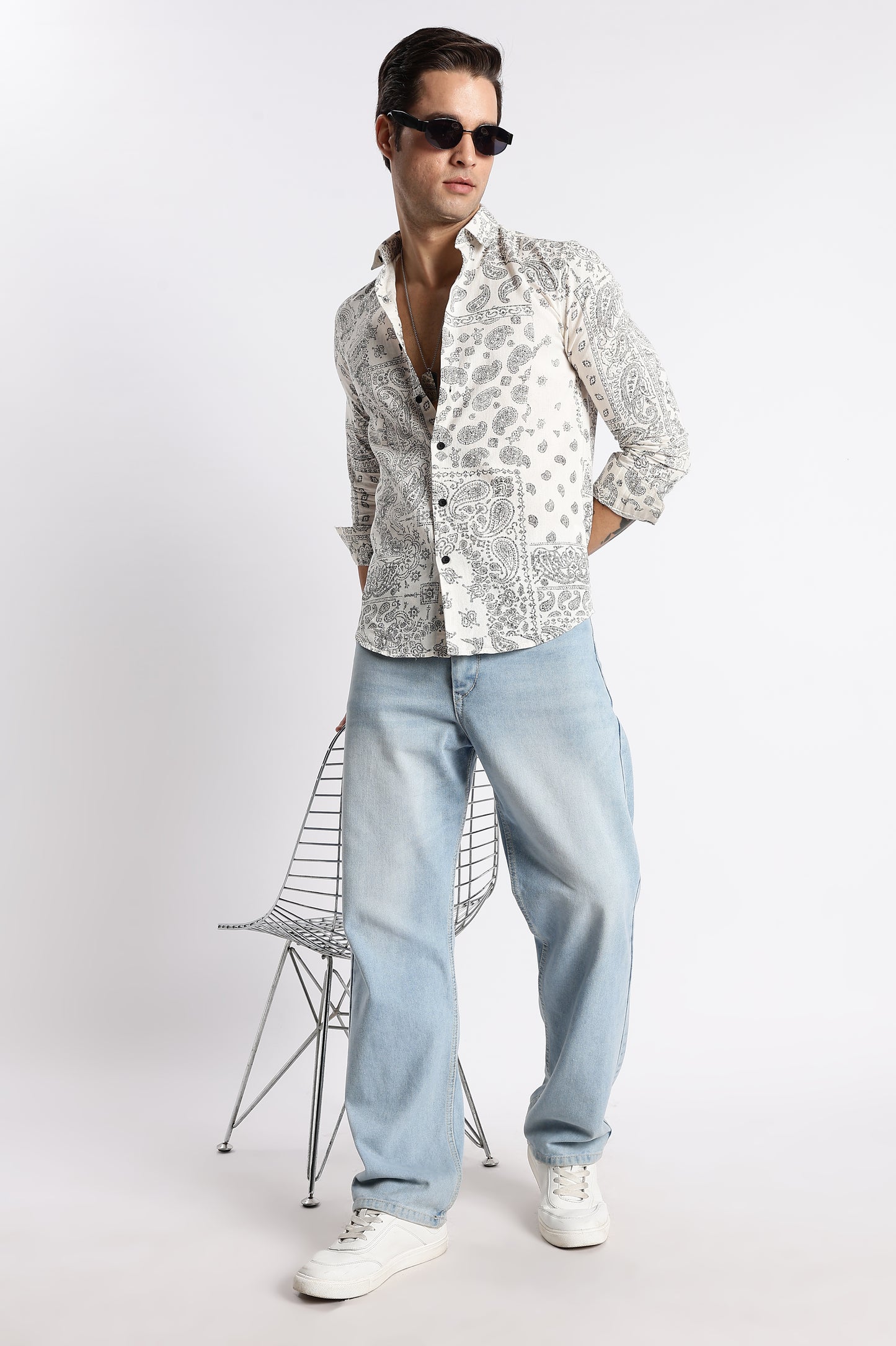 Paisley Print Shirt Off White