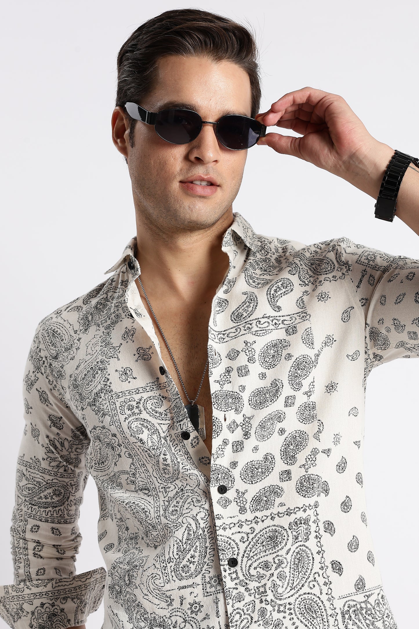 Paisley Print Shirt Off White