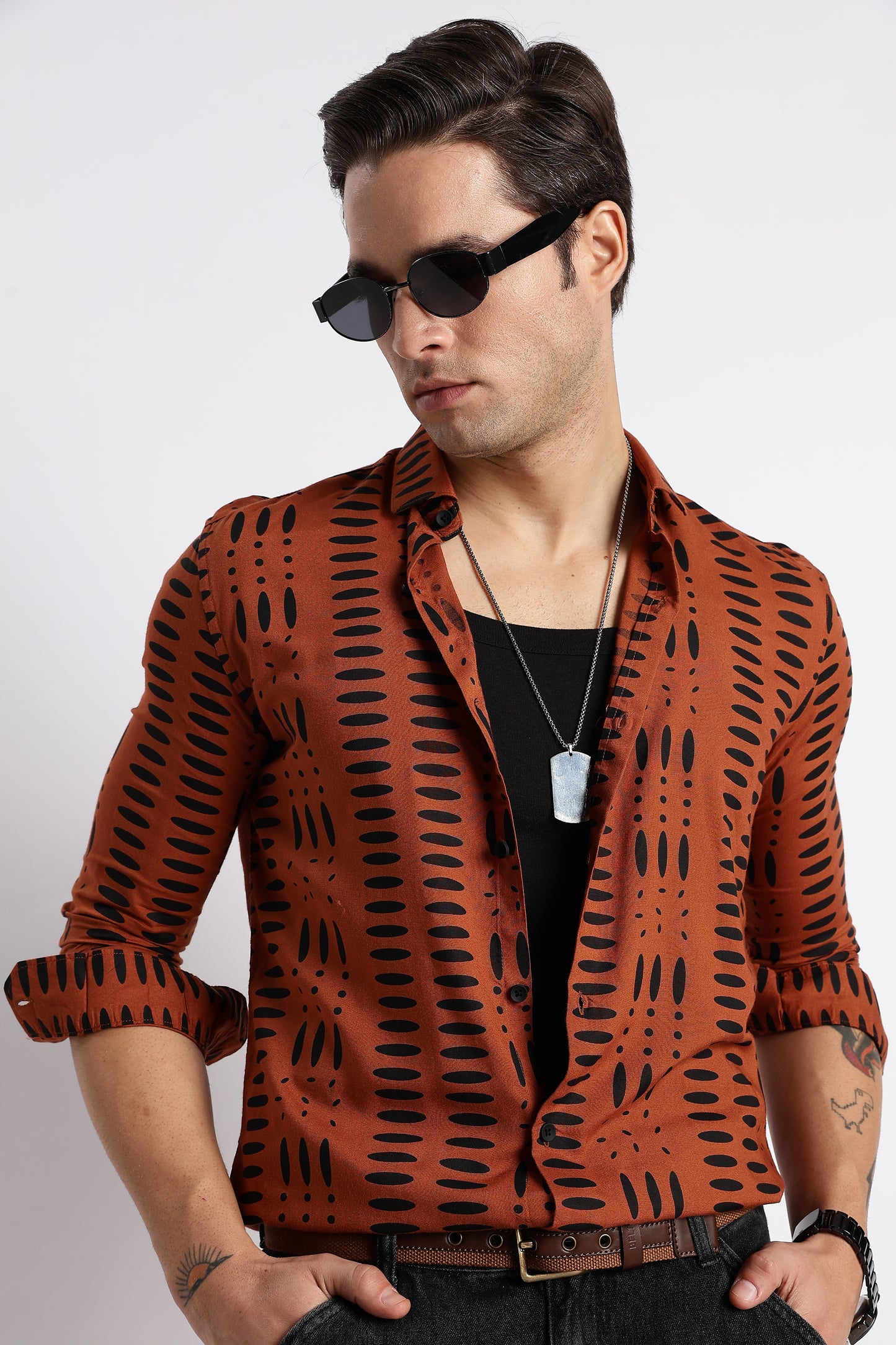 Midnight Ember Printed Shirt Brown
