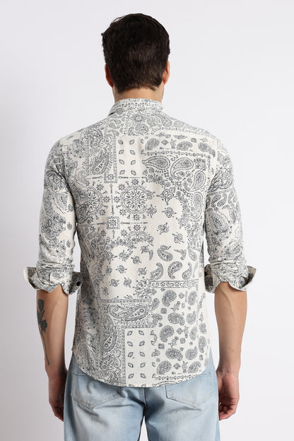 Paisley Print Shirt Off Navy