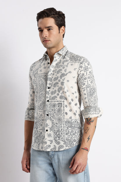 Paisley Print Shirt Off Navy