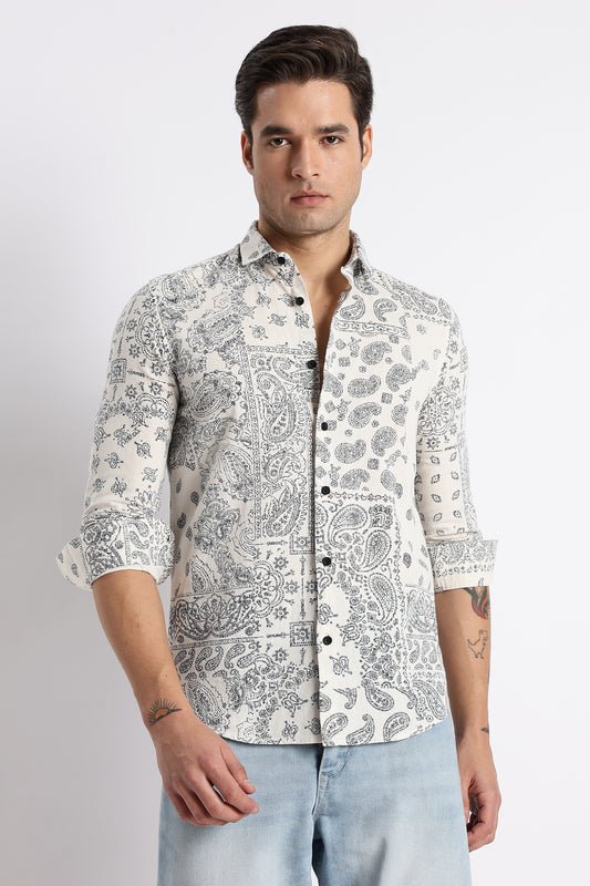 Paisley Print Shirt Off Navy
