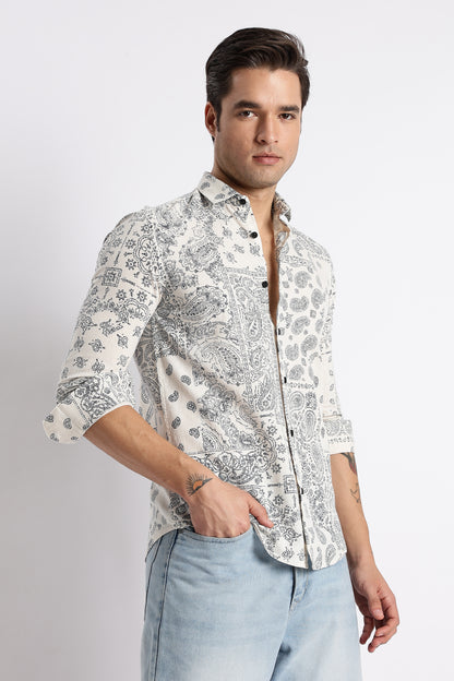 Paisley Print Shirt Off Navy