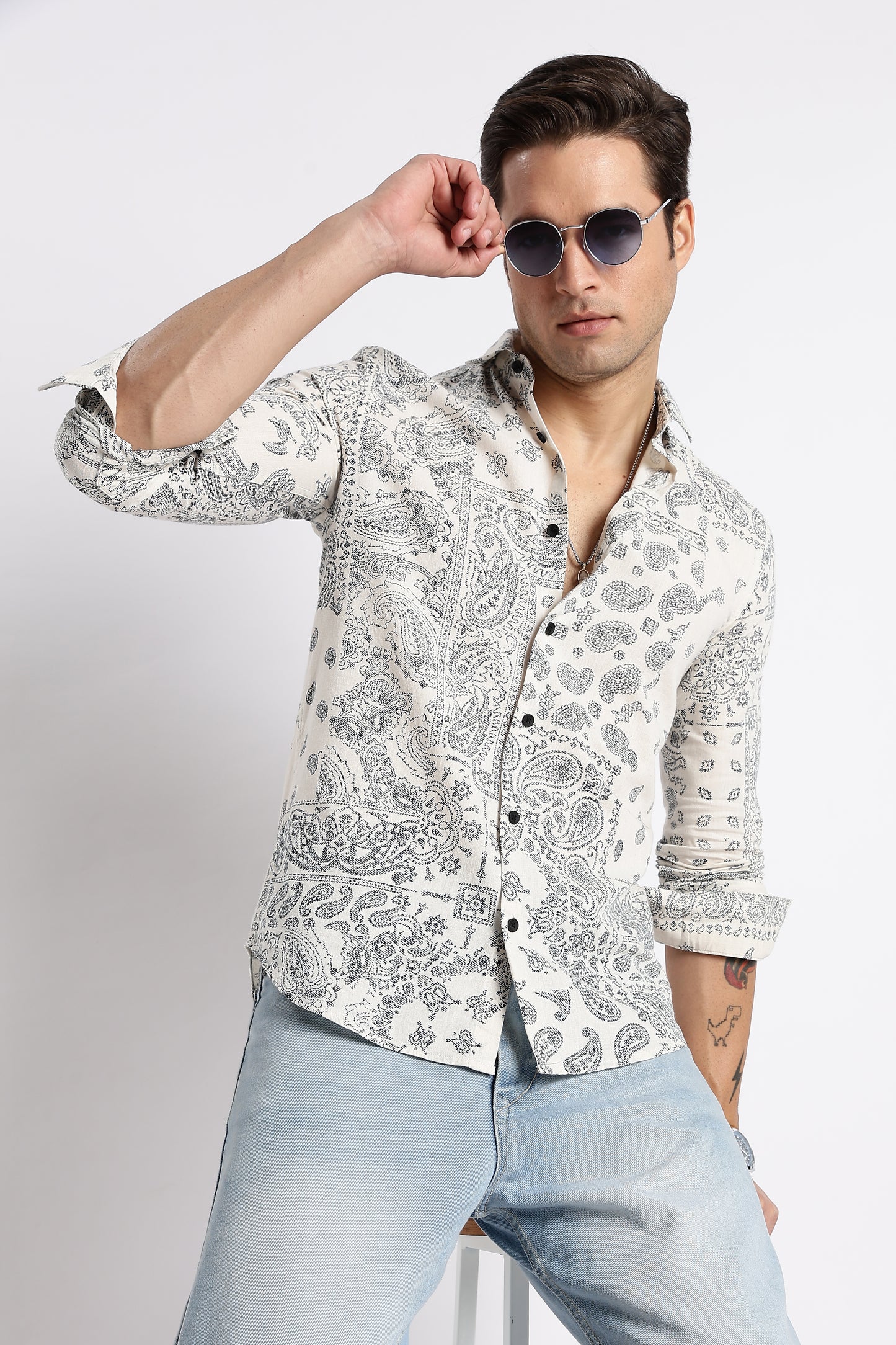 Paisley Print Shirt Off Navy