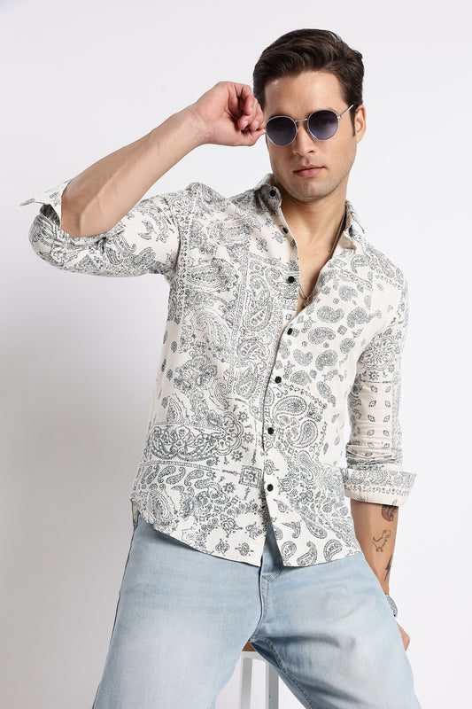 Paisley Print Shirt Off Navy