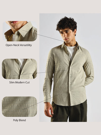 Self-Designed Poly Blend Slim Fit Shirt Green