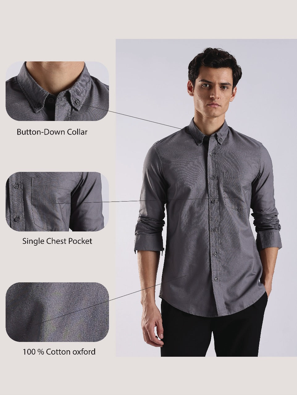 100% Cotton Oxford Solid Shirt Grey