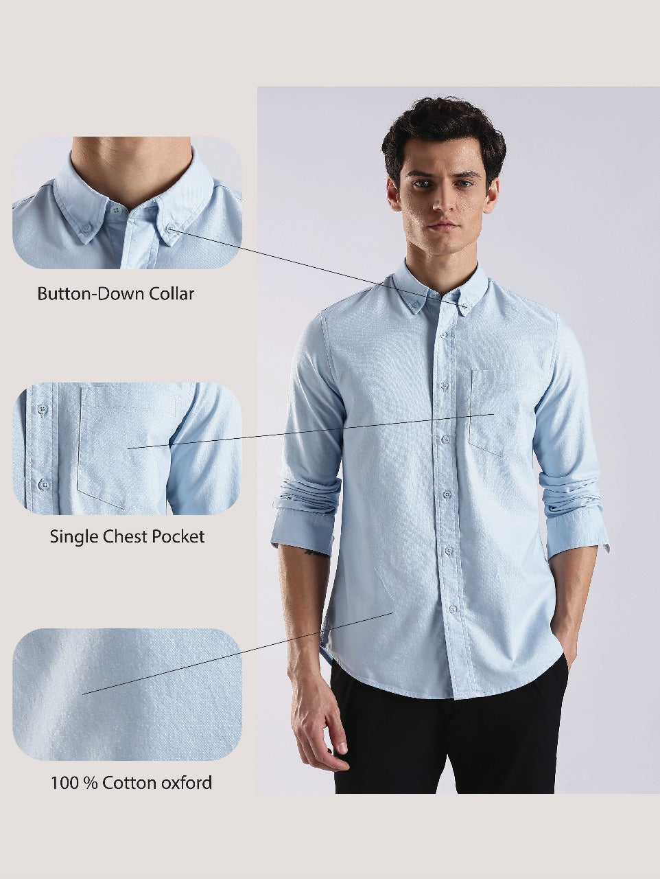 100% Cotton Oxford Solid Shirt Sky Blue