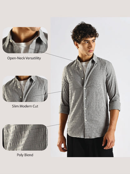 Self-Designed Poly Blend Slim Fit Shirt Grey