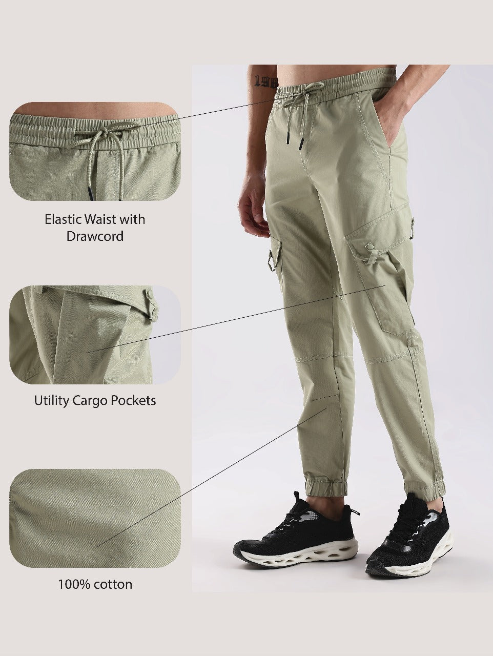 100% Cotton Slim Fit Cargo Pants P Green