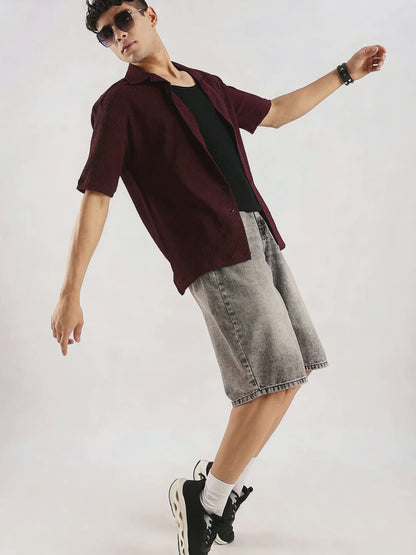 Textured Oversized Shirt Burgundy