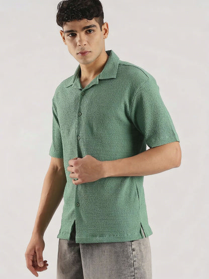 Textured Oversized Shirt Lt Green