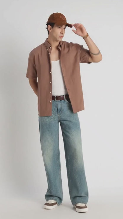 Breathable Cotton Linen Shirt Lt Brown