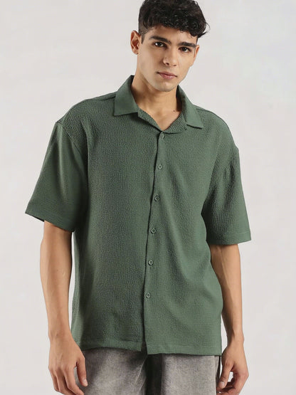 Textured Oversized Shirt Green