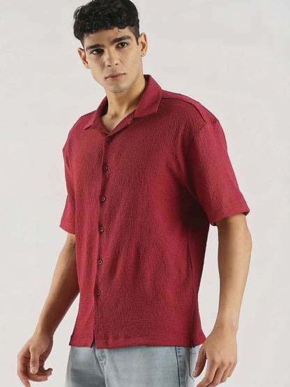 Textured Oversized Shirt Red
