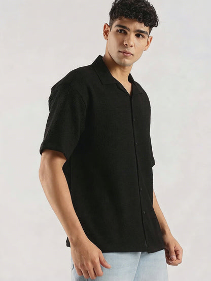 Textured Oversized Shirt Black