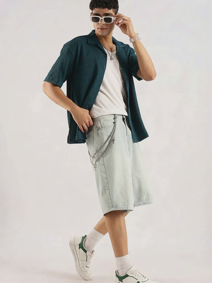 Textured Oversized Shirt Dk Green