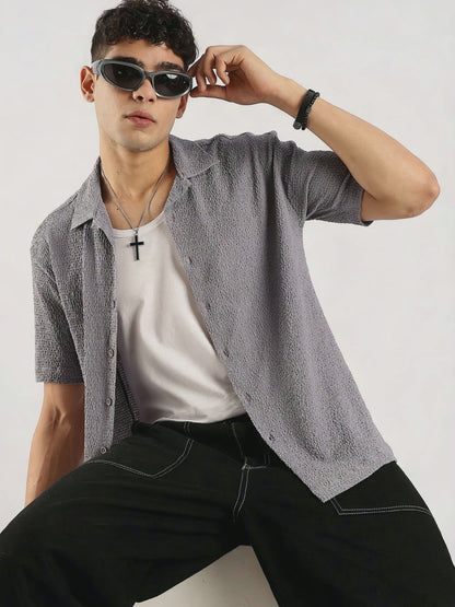 Textured Oversized Shirt Grey