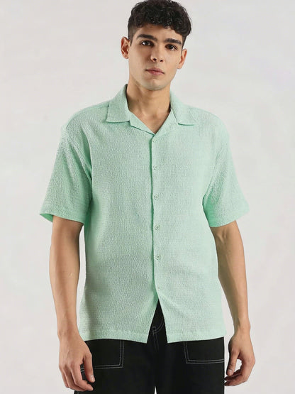 Textured Oversized Shirt Sea Green