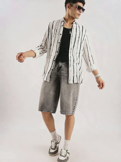 Viscose Slim Fit Striped Shirt White