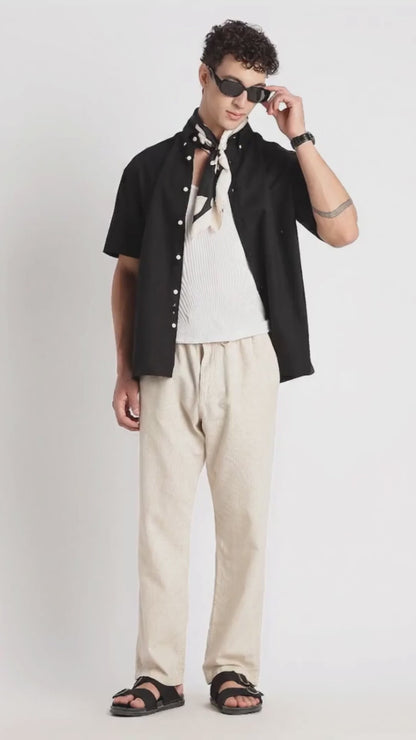 Breathable Cotton Linen Shirt Black