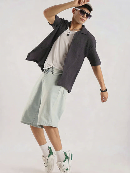 Textured Oversized Shirt Dk Grey