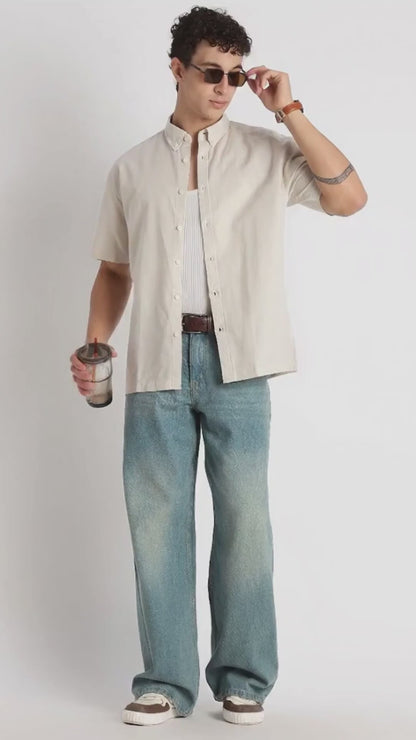 Breathable Cotton Linen Shirt Off White